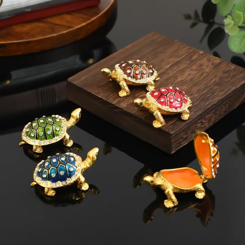 Exquisite Enamel Craftsmanship Alloy Diamond Turtle Animal Ring Storage Box Jewelry Storage Savings Bedroom Decoration