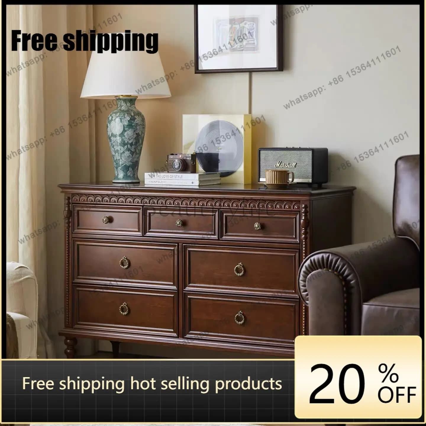 Hot French retro solid wood seven-chest cabinet living room retro bedroom storage bucket cabinet locker