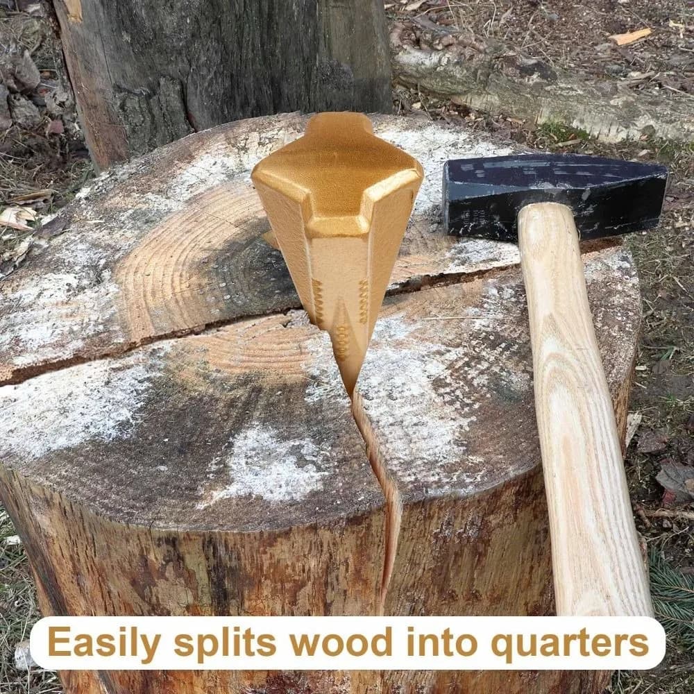 4-Way Log Splitter Wedge Heavy-Duty Metal Construction Conical Wood Splitter Conical Diamond Easy to Carry Manual Wood Splitter