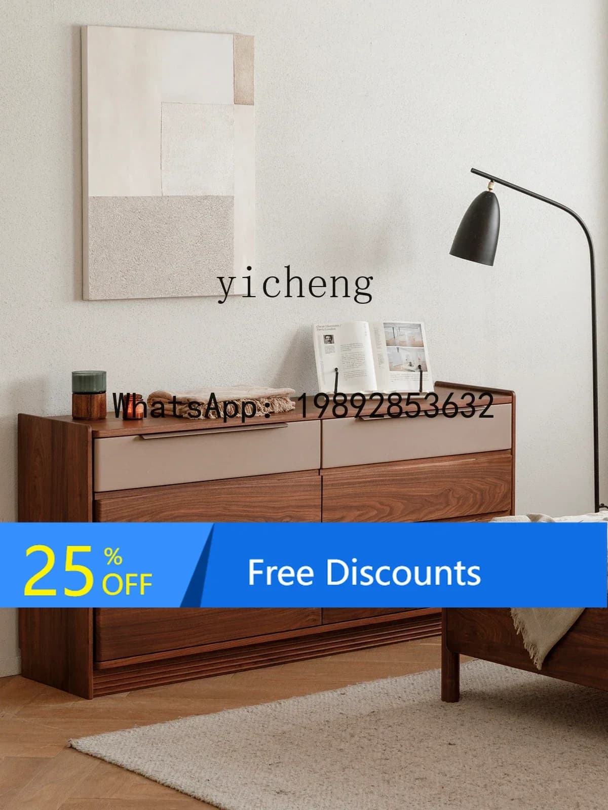 LYY  Black Walnut Chest of Six Drawers Drawer Bedroom Storage Living Room Simple Solid Wood Chest of Drawers