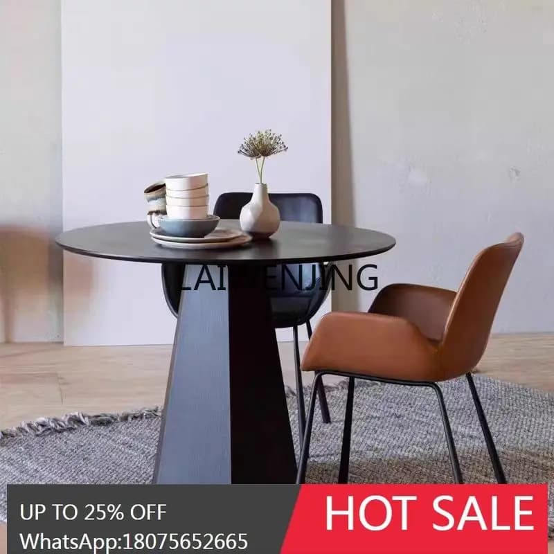 Nordic solid wood round dining table wabi sandy wind simple household dining table