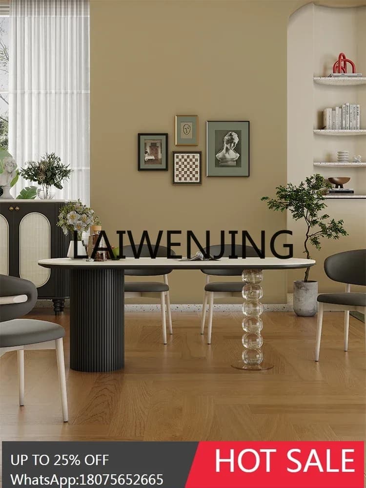 French retro rock slab dining table household oval meal Italian minimalist high-end acrylic