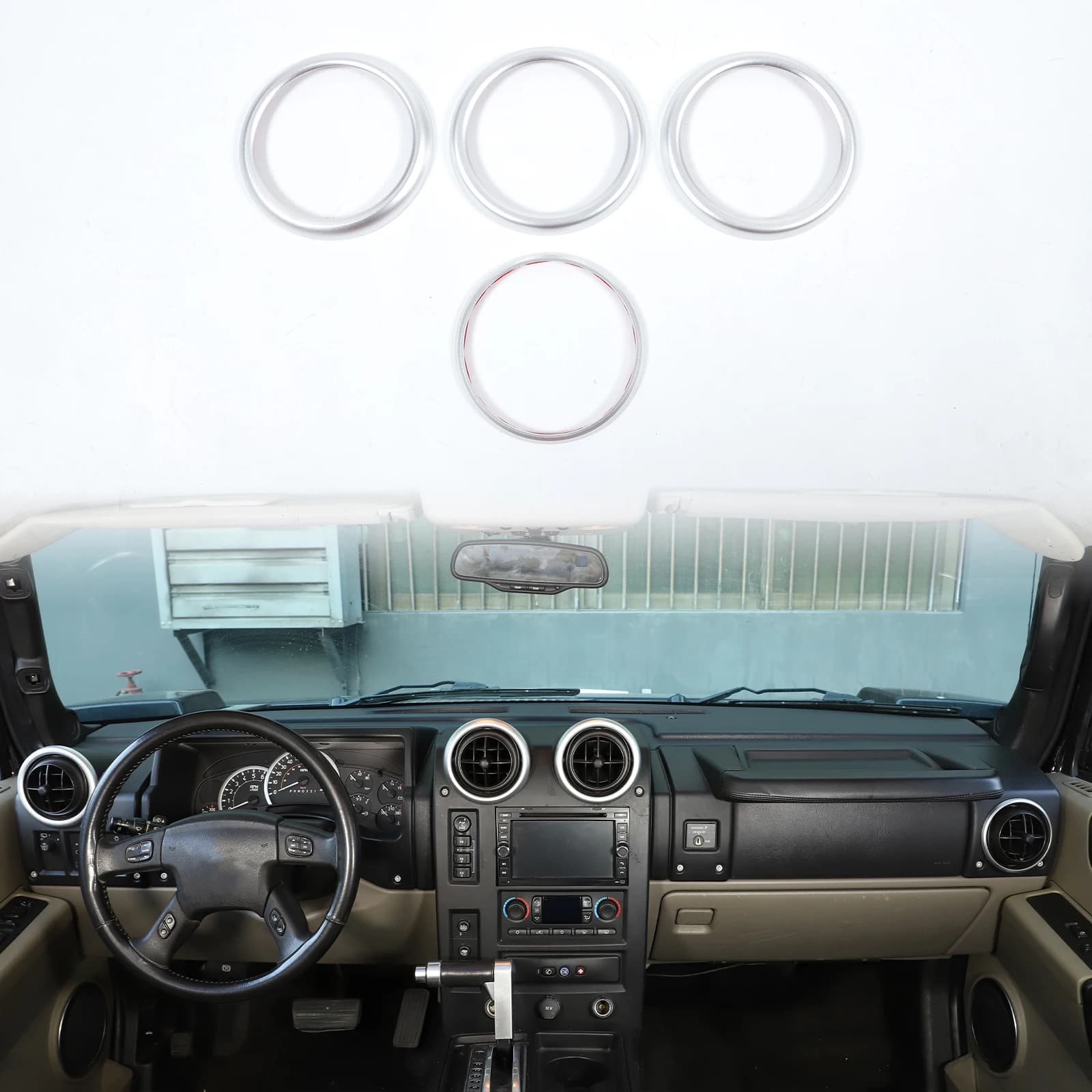 4PCS Aluminum Alloy Dashboard Front Air Vent Trim Ring Stickers for 2003-2007 Hummer H2 Automotive Interior Accessories