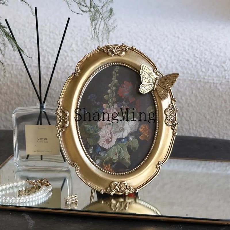 FG retro photo frame table, high-end sense light luxury oil painting style butterfly ornament 7-inch photo wall picture frame