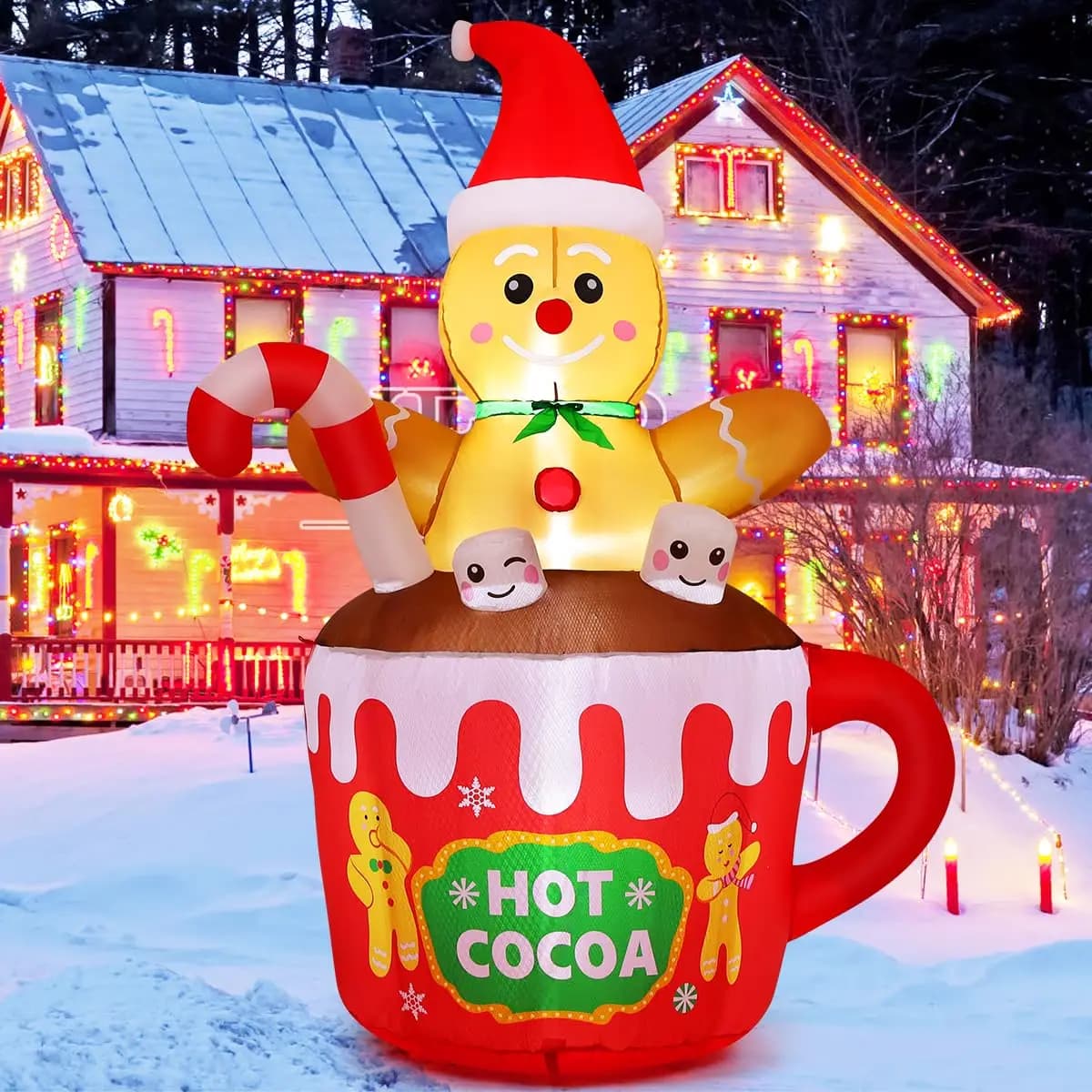 6 FT Christmas Inflatable Gingerbread Man LED Lights Gingerbread Man Blow up Factory Price Outdoor Christmas Decoration for Xmas