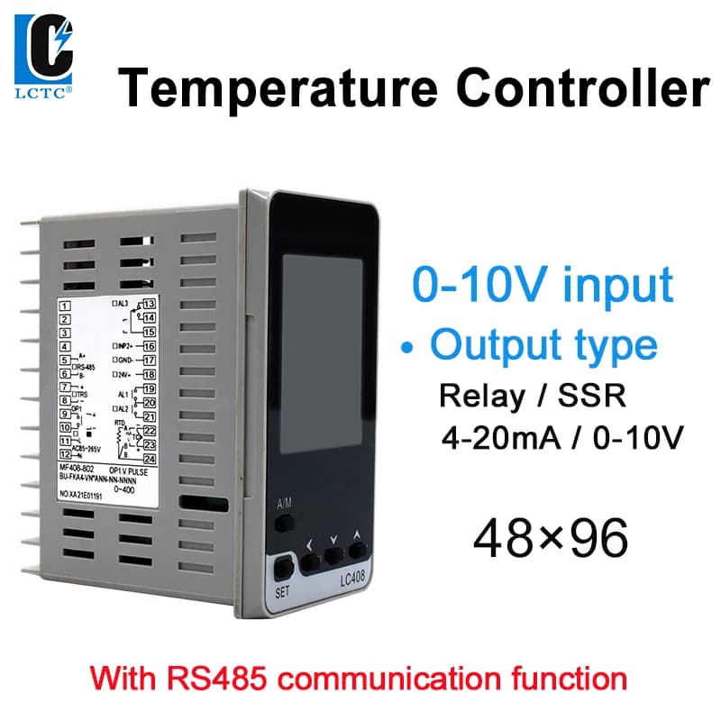 LCTC SSR Relay 4-20MA 0-10V Output PID Temperature Controller 0-10V Input PID Regulator RS485 Modbus Digital Controller 48X96mm