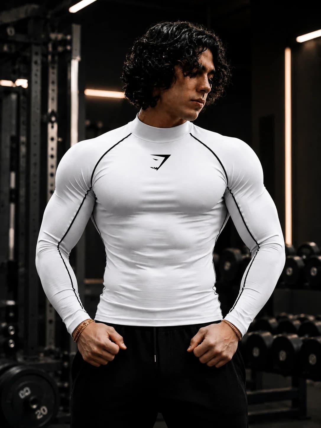 GYMSHARK high neck long sleeved, quick drying exercise and fitness, suitable for gym running and muscle building