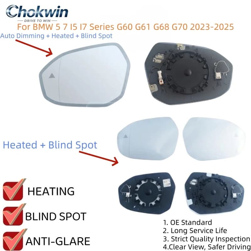 For BMW 5 7 I5 I7 Series G60 G61 G68 G70 2023-2025 Auto Dimming Heated Blind Spot/Heated Blind Spot Warning Rear Mirror Glass