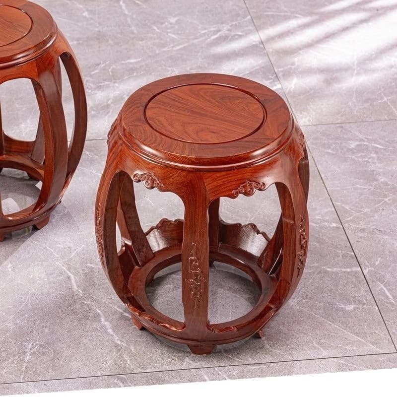 Solid wood drum stool antique Chinese family dining table stool living room mahogany round stool