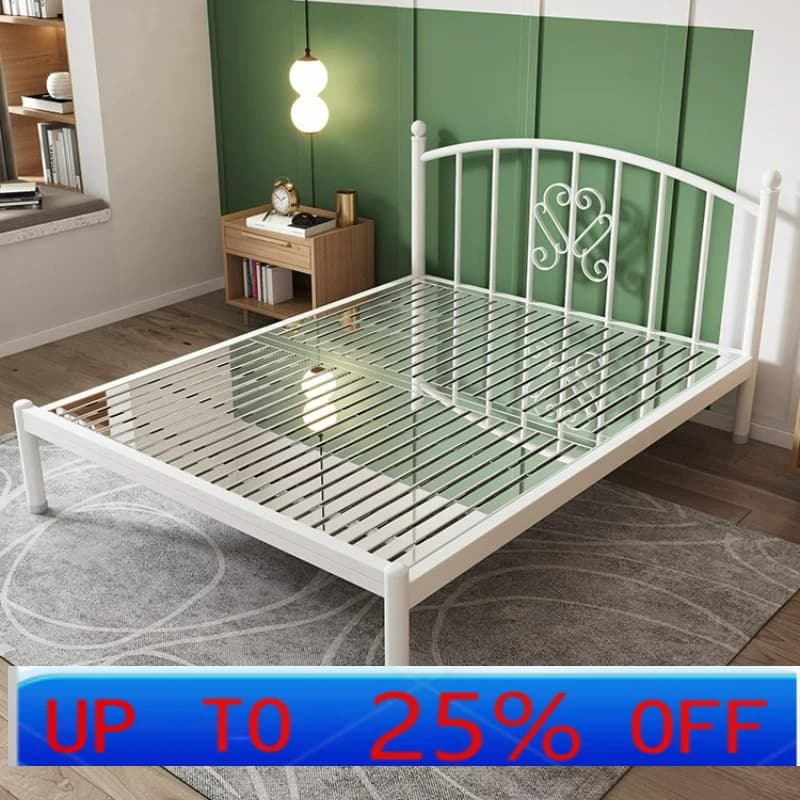 LTT European thickened stainless steel bed Modern simple small apartment light luxury non-wrought iron bed