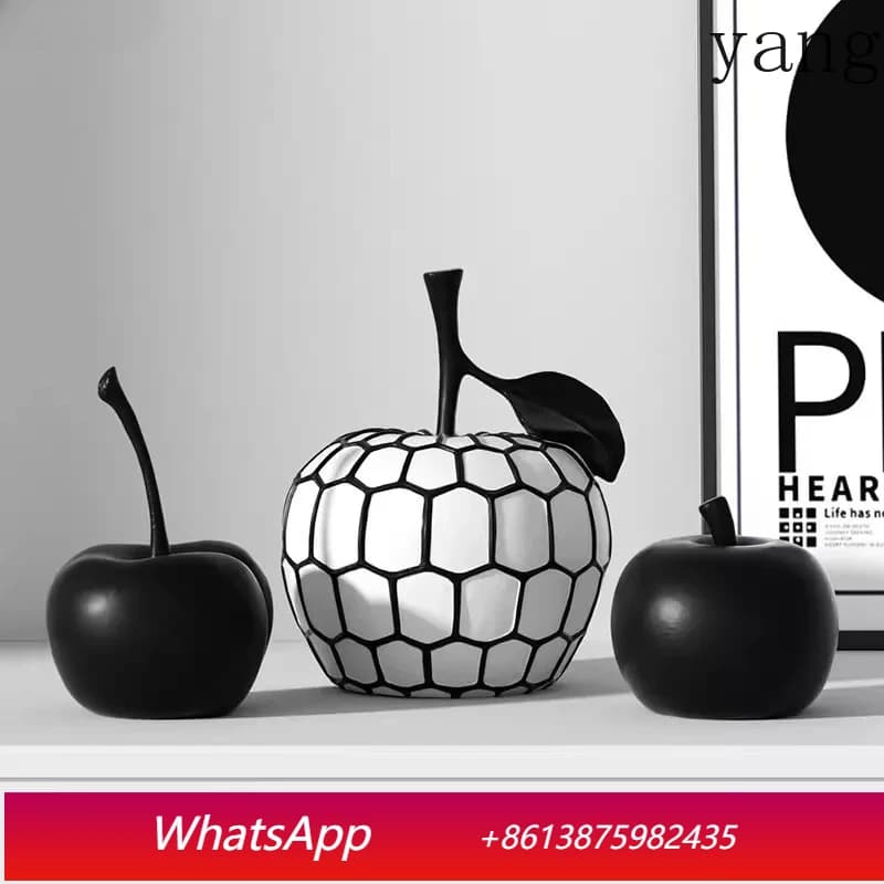Black and White Stripe Apple Pineapple Statue Desk Decoration Ornaments Minimalism Fruits Resin Sculpture Room Aesthetics Decor