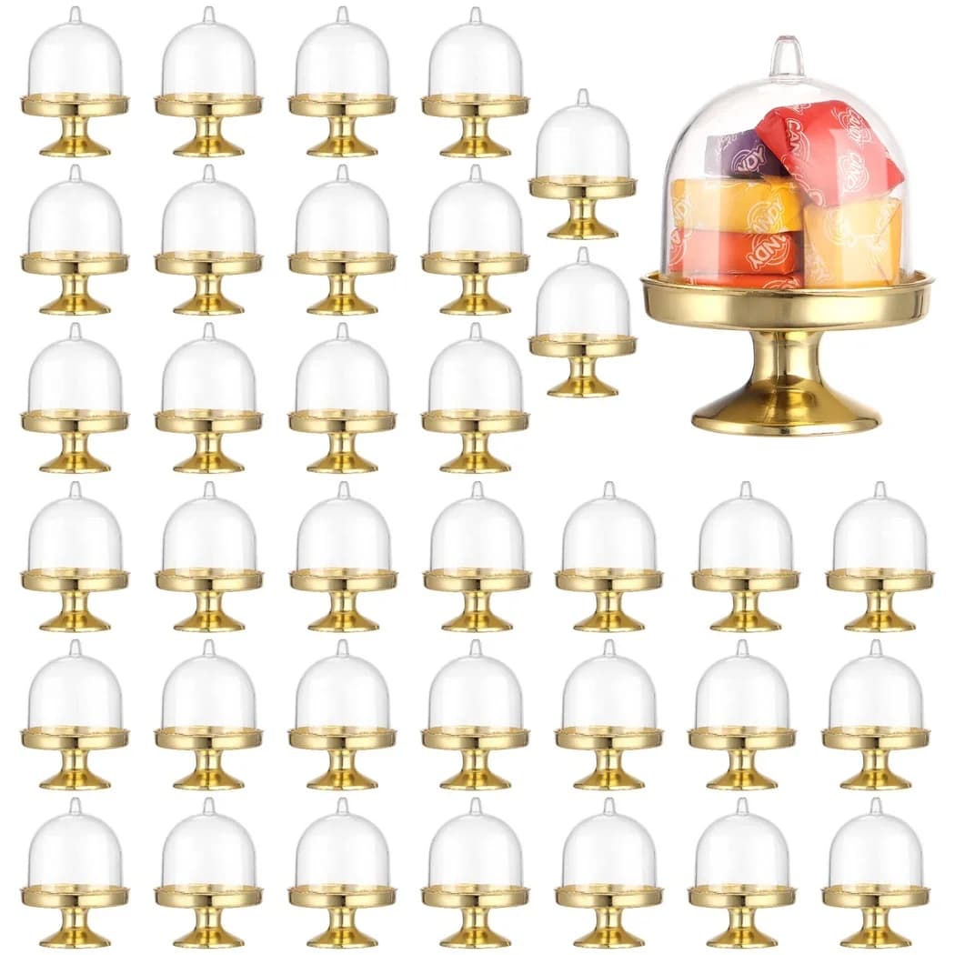 36Pcs Plastic Mini Cake Stands Cupcake Stands Dome Cover Candy Chocolate Containers Dessert Display Plates For Wedding Birthday