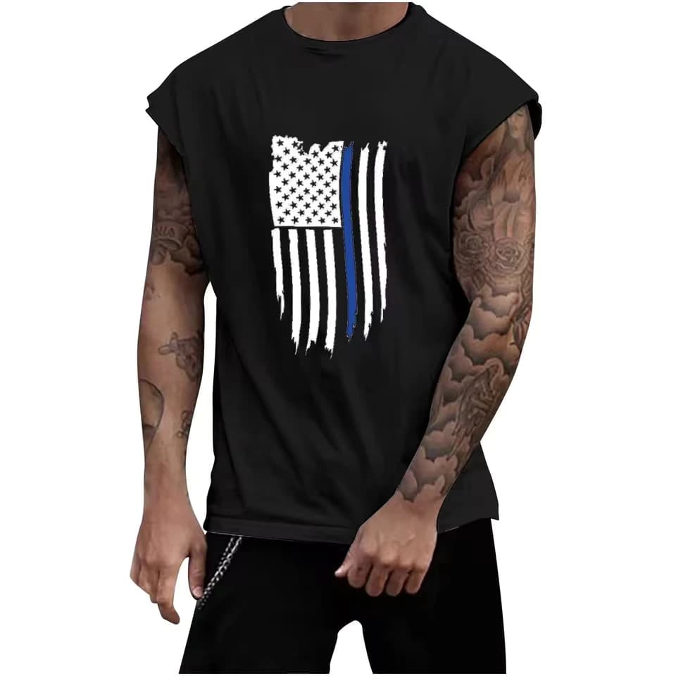 Men Casual Gym Tank Top Men'S Independence Day Summer Holiday Home Sleeveless Tank Top Set Shirt