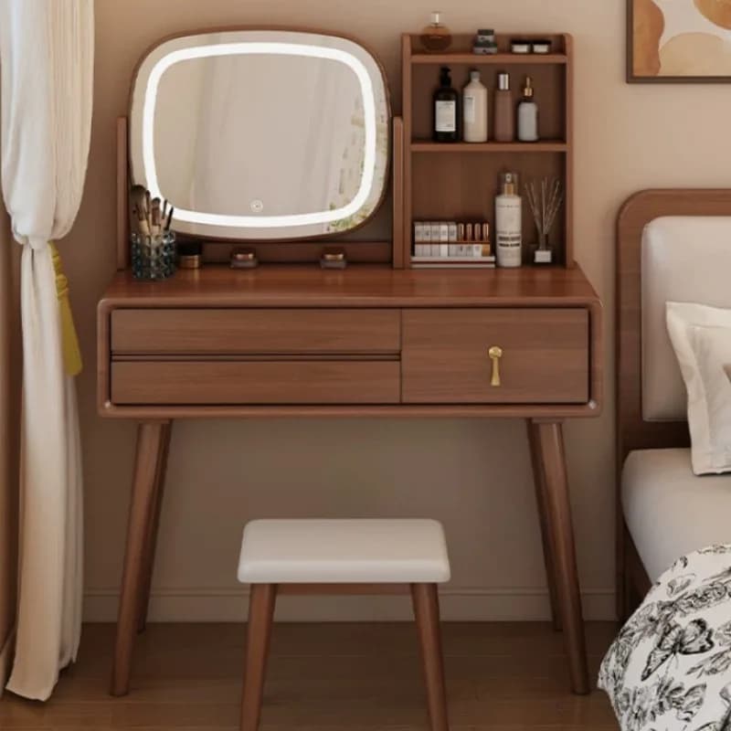 Bedroom Italian Vanity Makeup Desk Wood Organizer Holder Small Dressing Table Cabinets Storage Coiffeuse Mid Century Funiture