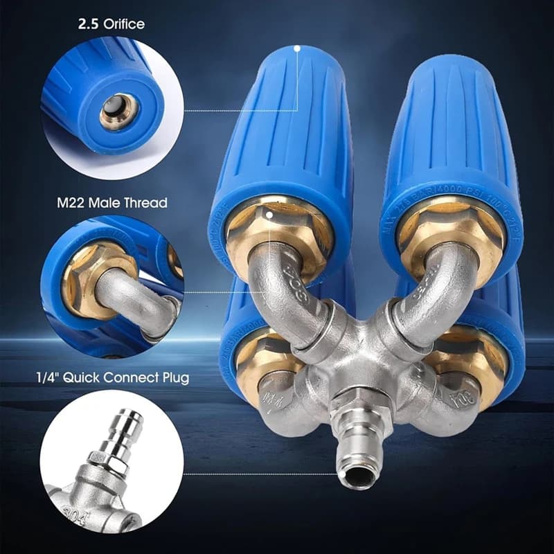 4-In-1 Turbos Nozzles Pressures Washers, 360° Rotatings Turbos Nozzles With 1/4Inch Quick Connectors  2.5 Orifices,4000