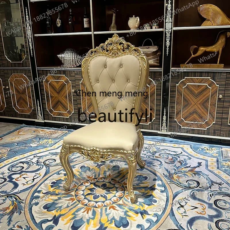 French solid wood dining chair fashion styling chair, European luxury carved chair leisure, restaurant furniture2936