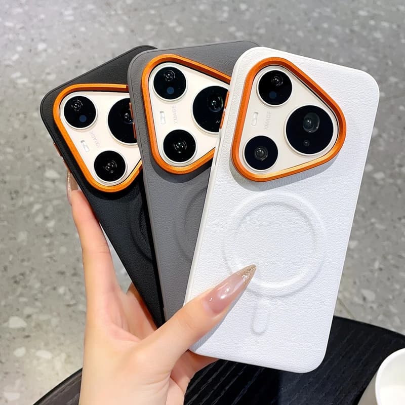 For HuaWei Pura 80 Ultra 90 Pro Ma Vegan Leather Phone Case Magnetic Wireless Charger PC Shell Protective Solid Color Back Cover