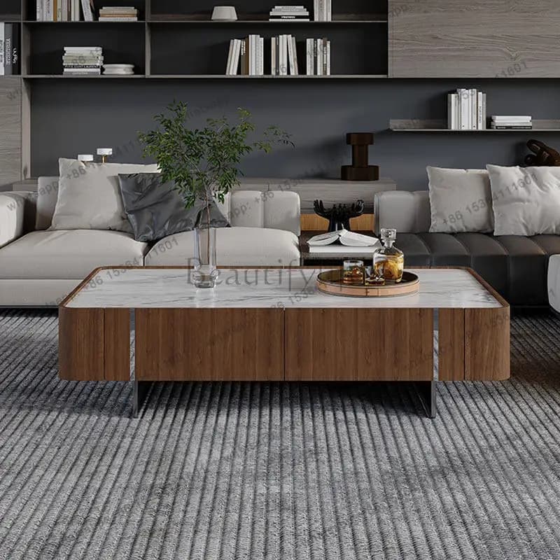 North American walnut decorated coffee table solid wood living room coffee table household Italian style