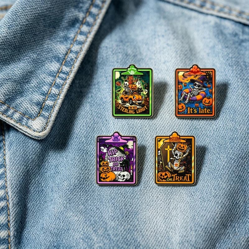 New Halloween Brooch Vintage Funny Skull Pumpkin Color Print Drop Oil Alloy Badges Pins DIY Clothing Bags Hat Scarf Decoration