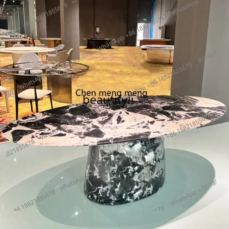 182QNatural Luxury Stone Black Marble Ellipse Dining Table Modern Simple and Light Luxury French Stone round Square Dining Table