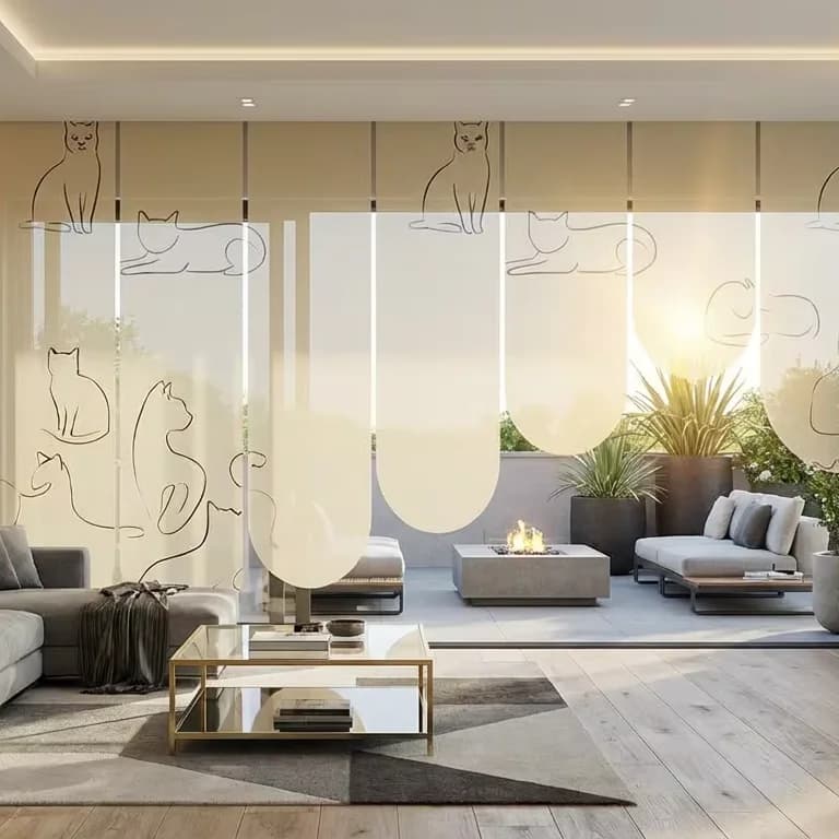 Custom Printed Roller Blinds Light Filtering Panel Roller Shades with Minimalist Drawing Cute Cat for Window Sliding Door