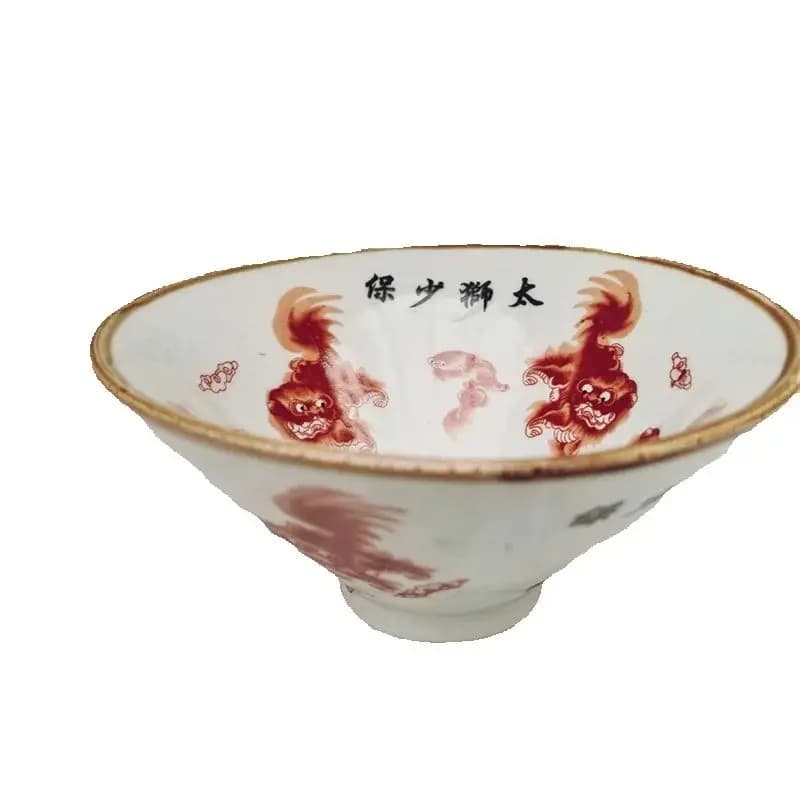 Pastel Chinese Old Porcelain Bowl Collection Double Lion Pattern Traditional Asian Decorative Kitchenware