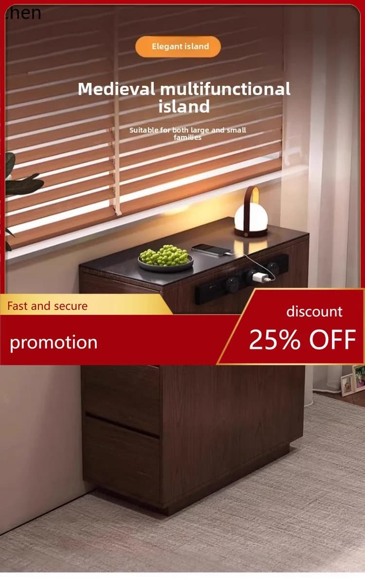 YFY Movable Island Cabinet Ultra-Narrow Rock Board Island Cabinet Standalone Rock Board Cabinet Home Movable Sideboard