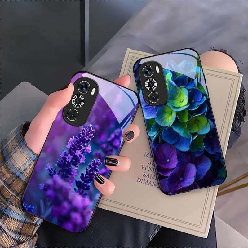 Purple tulip pattern For Motorola Moto G 14 22 24 34 35 45 54 55 75 84 85 Stylus Edge 30 40 Neo 50 Ultra Play glass phone case
