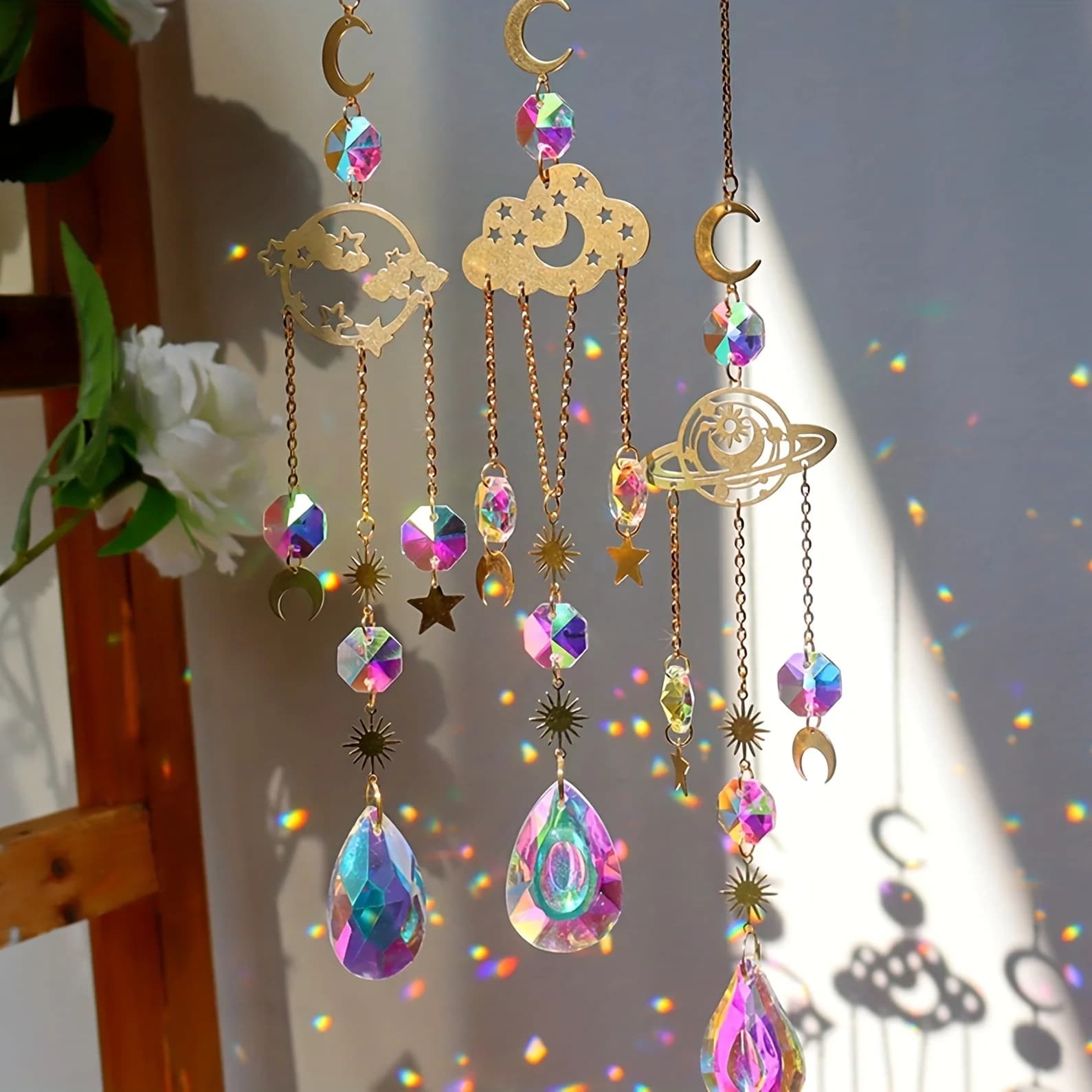 1pc planetary system crystal sun catcher moon star gardening crystal party holiday decorations pendant