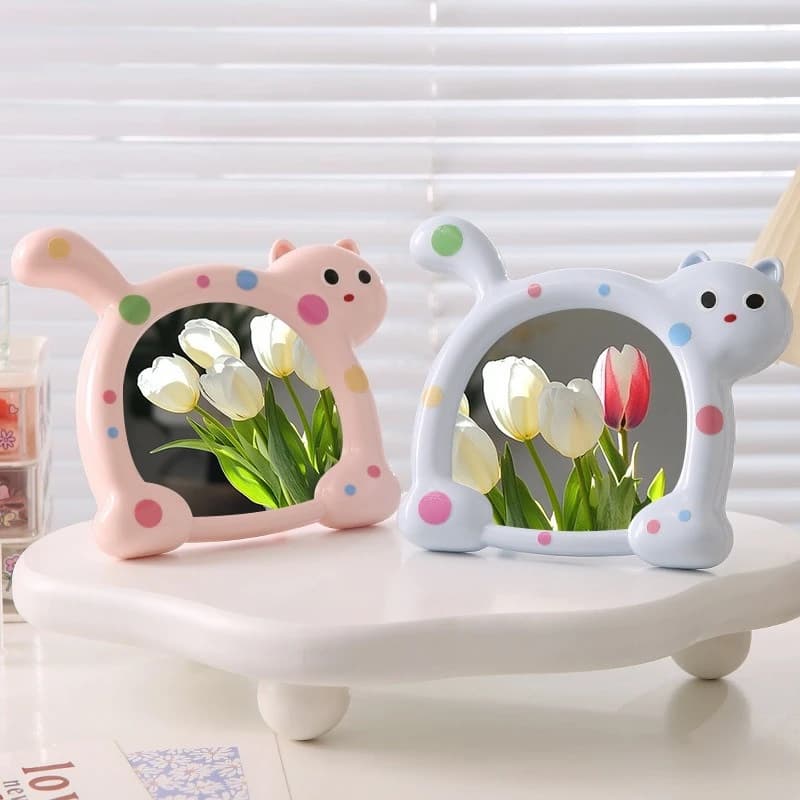 Cartoon Style Tabletop Decorative Mirror, Cat Plastic Vanity Mirror, Home Desk Makeup Mirror, Dorm Single-Sided Mirror