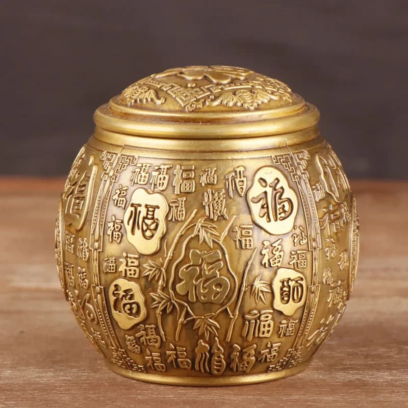, , Home and Office Decorative , Tea Canister, Hundred Blessings Copper Jar