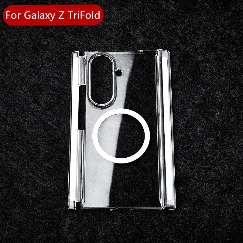 Transparent UV Anti-Scratch Magnetic Wireless Plastic Case For Samsung Galaxy Z TriFold Double Magnet Hinge Clear Hard PC Cover