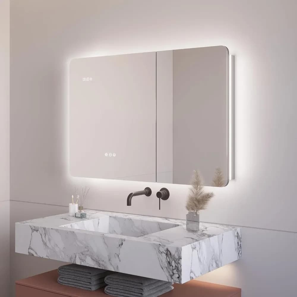 L # 36 X 24 Inch Bathroom Medicine Cabinet With LED Backlit Mirror, 3 Color Lights & Brightness Adjustment Anti-Fog Time