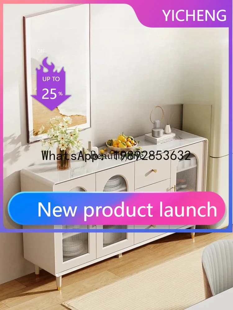 QQ GG8Cream wind light luxury dining side cabinet rock slab modern simple storage side cabinet against the wall
