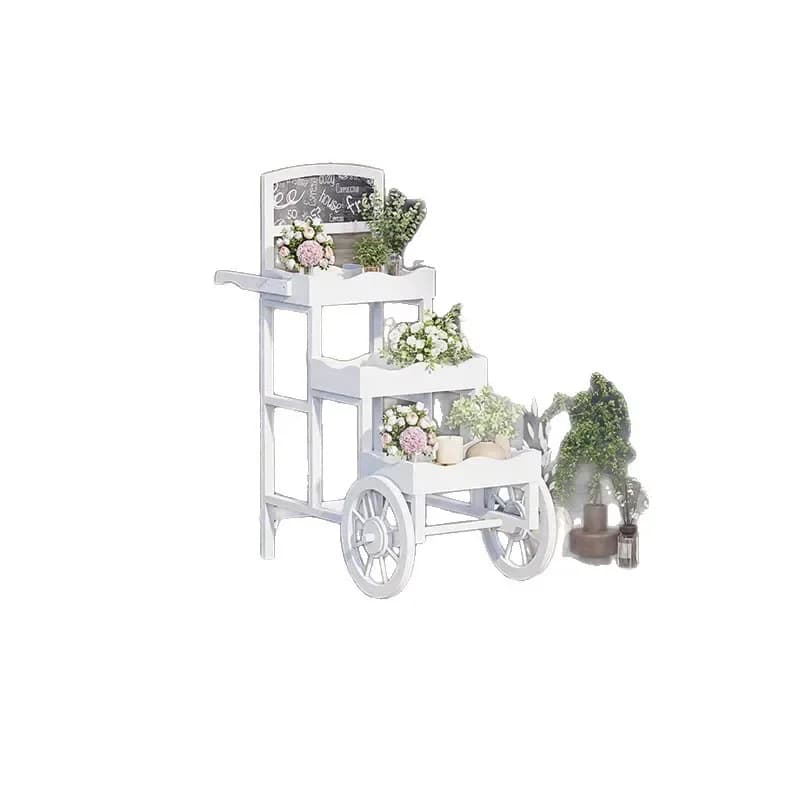 Pastoral flower stand Solid wood cart shelf Balcony storage rack Shopping mall creative car Outdoor decoration large ornament