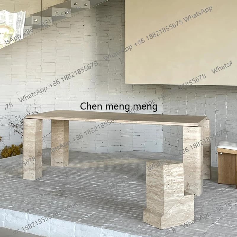 Wabi-sabi style natural travertinestone dining table rectangular retro dining table small household type