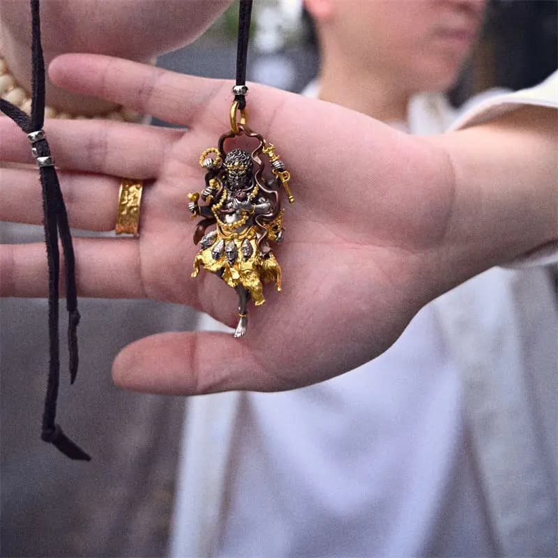 Mahakala Pendant Buddha Statue Sculpture 3D Figure Hanging Pendant Necklace Heavy Craftsmanship Guochao Retro High-End Feel