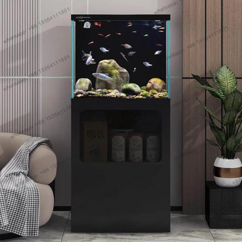 Back filter seawater medium and small fish tank living room household air ultra-white glass tank lazy creative landscaping