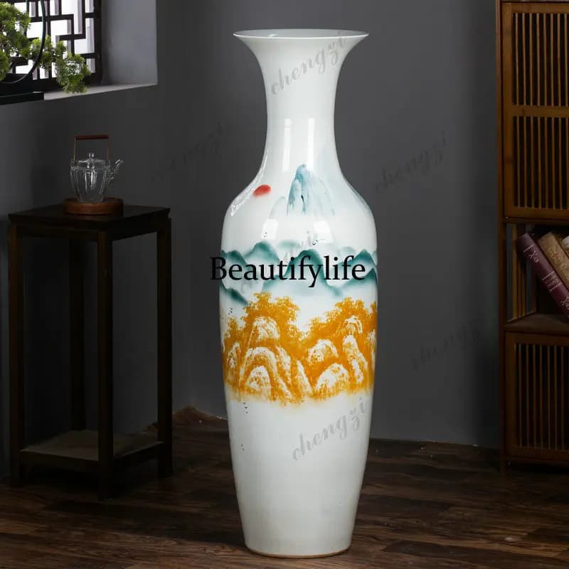 Ceramic floor-to-ceiling hand-painted large vase Living Room Modern European Decoration Flower Arrangement Company