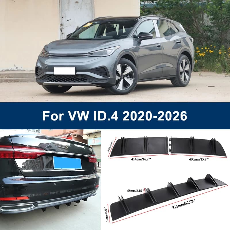2-Segment Shark Fin Rear Diffuser For Volkswagen VW ID.4 2020-2026 2021 Rear Bumper Lip Splitter Chassis Spoiler Tuning Parts