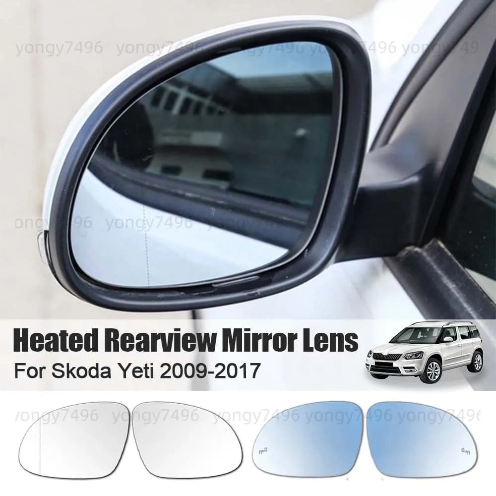 Car Wide Angle Heated Rearview Mirror Lens For Skoda Yeti 2009-2017 Cars Accessories Blind Spot Assist Mirrored Glass Replace