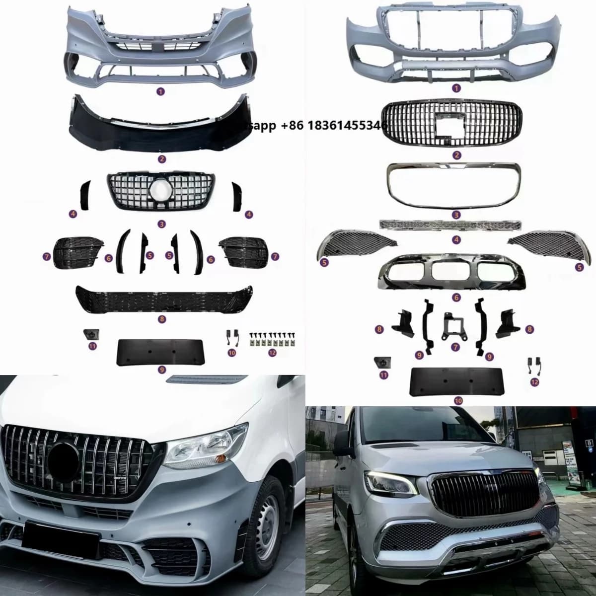 For Sprinter W907 18-23 modified Grille wind knife Surround Body Kit Car Accessories Front bumper Assembly