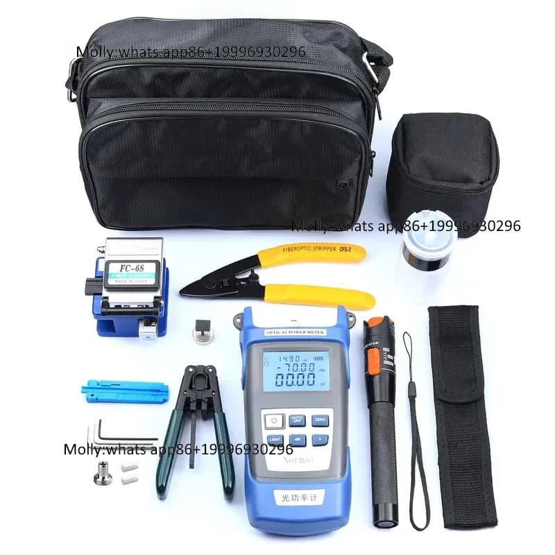 Fiber Optic Cable Tester Tool Kit FC-6S Fiber Cleaver Optical Power Meter Visual Fault Locator 10mw Wire Stripper FTTH Tool
