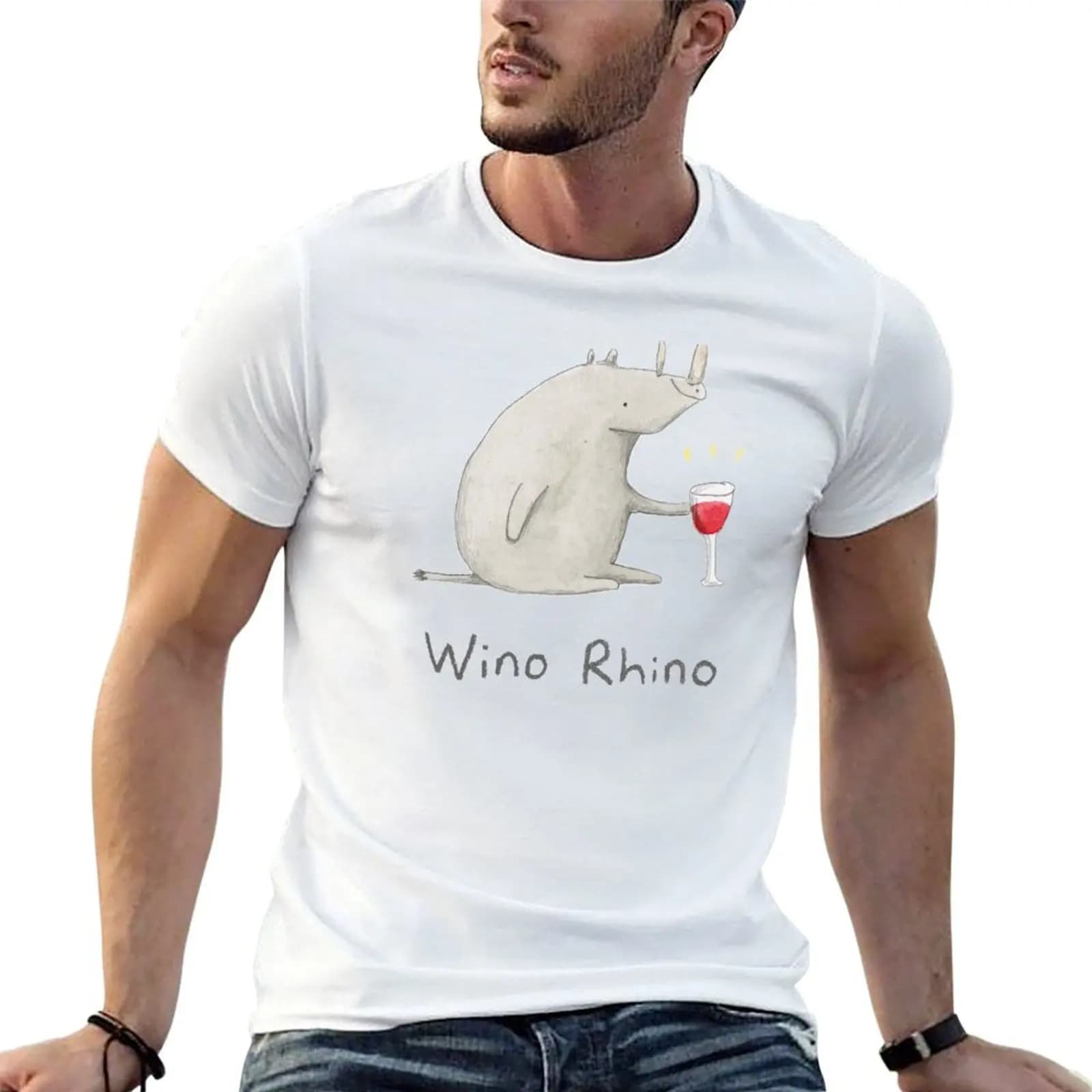 Wino Rhino T-Shirt Stylish Graphic Short Sleeve Top