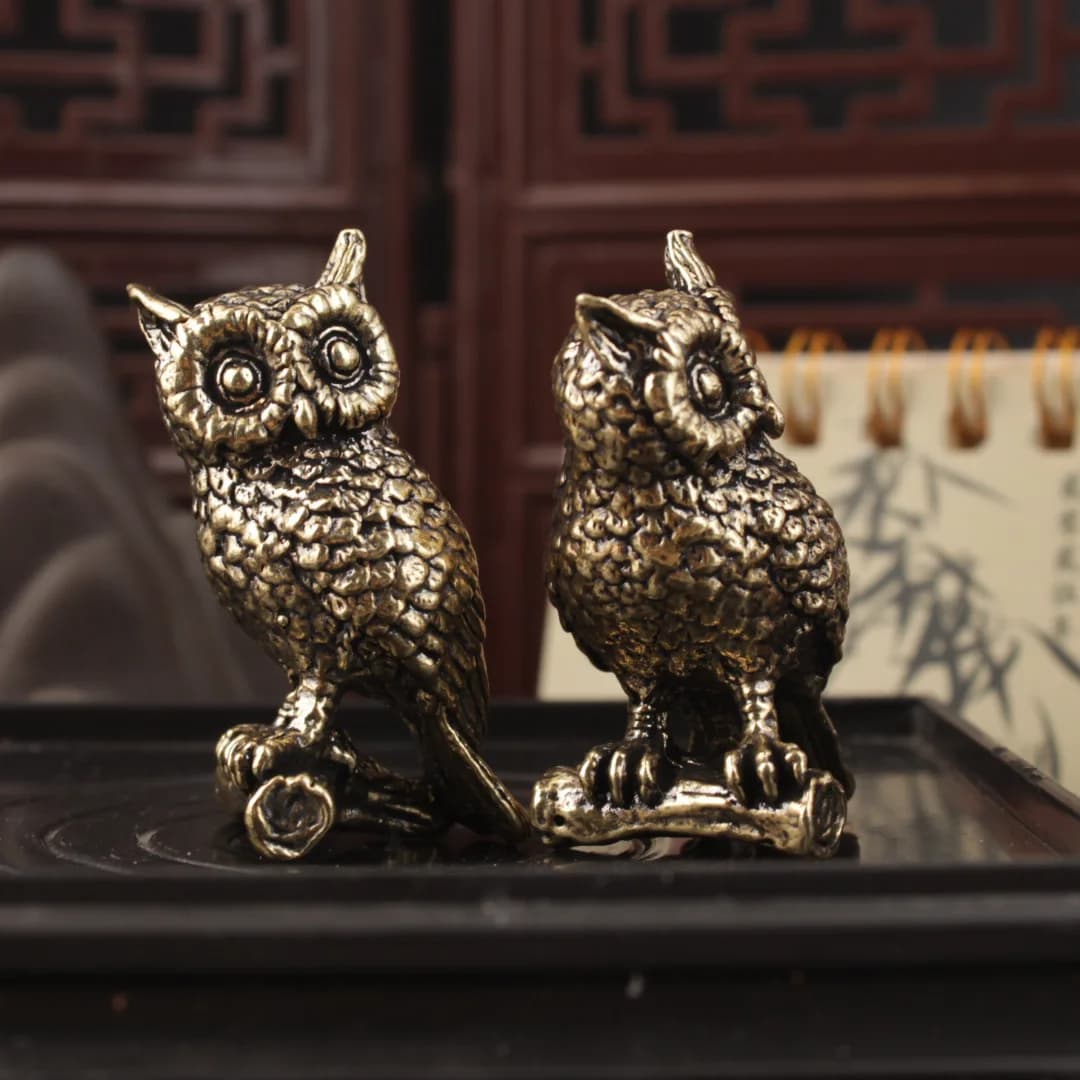 Solid Brass Owl Ornament Creative Home Decor Copper Craft Tea Pet Desktop Decor