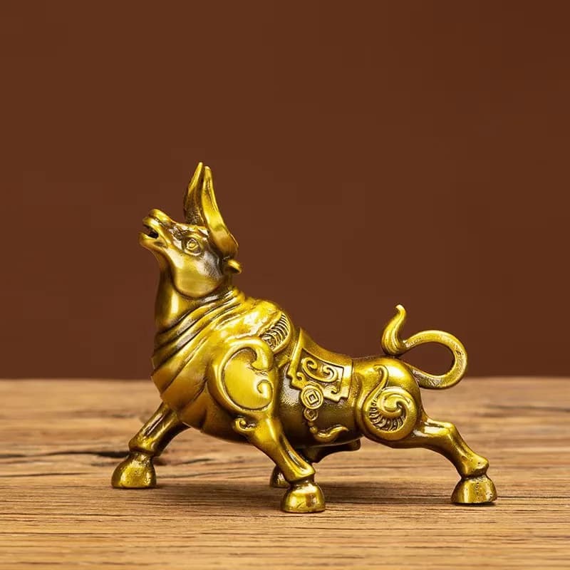 Brass Bull Figurine Metal Craft Home Decoration for Entryway, Living Room, Office, Study, Showcase, and Desktop