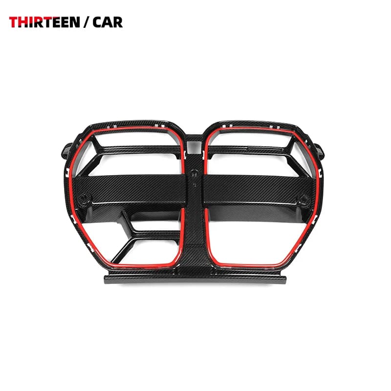 Dry Carbon Fiber Front Grill M3 M4 2021 2022 CSL Style Car Grilles with ACC Red decoration M3 M4 G80 G82 G83 Front Bumper Grill