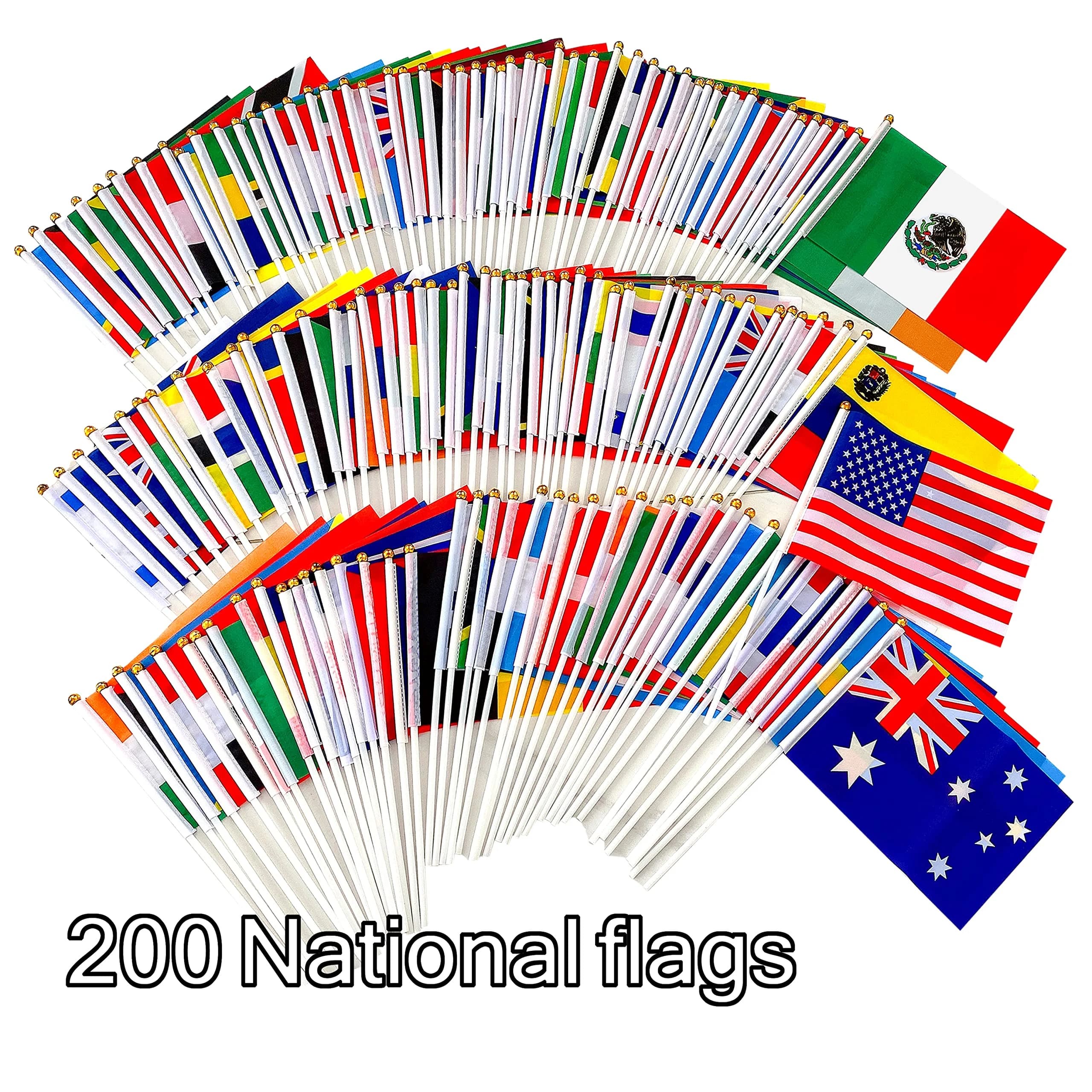 National Flags 200 Countries/Regions 14x21cm Polyester Material with Plastic Poles World Map Flag Collection