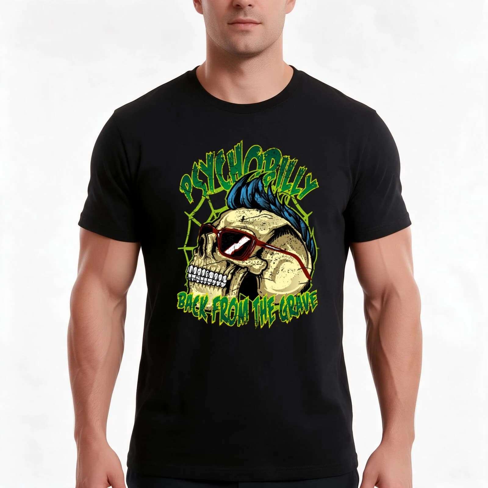 Psychobilly Skull Back from the Grave T-Shirt, Summer Casual Cotton Tee, Oversized Streetwear Tops, Vintage Graphic Print