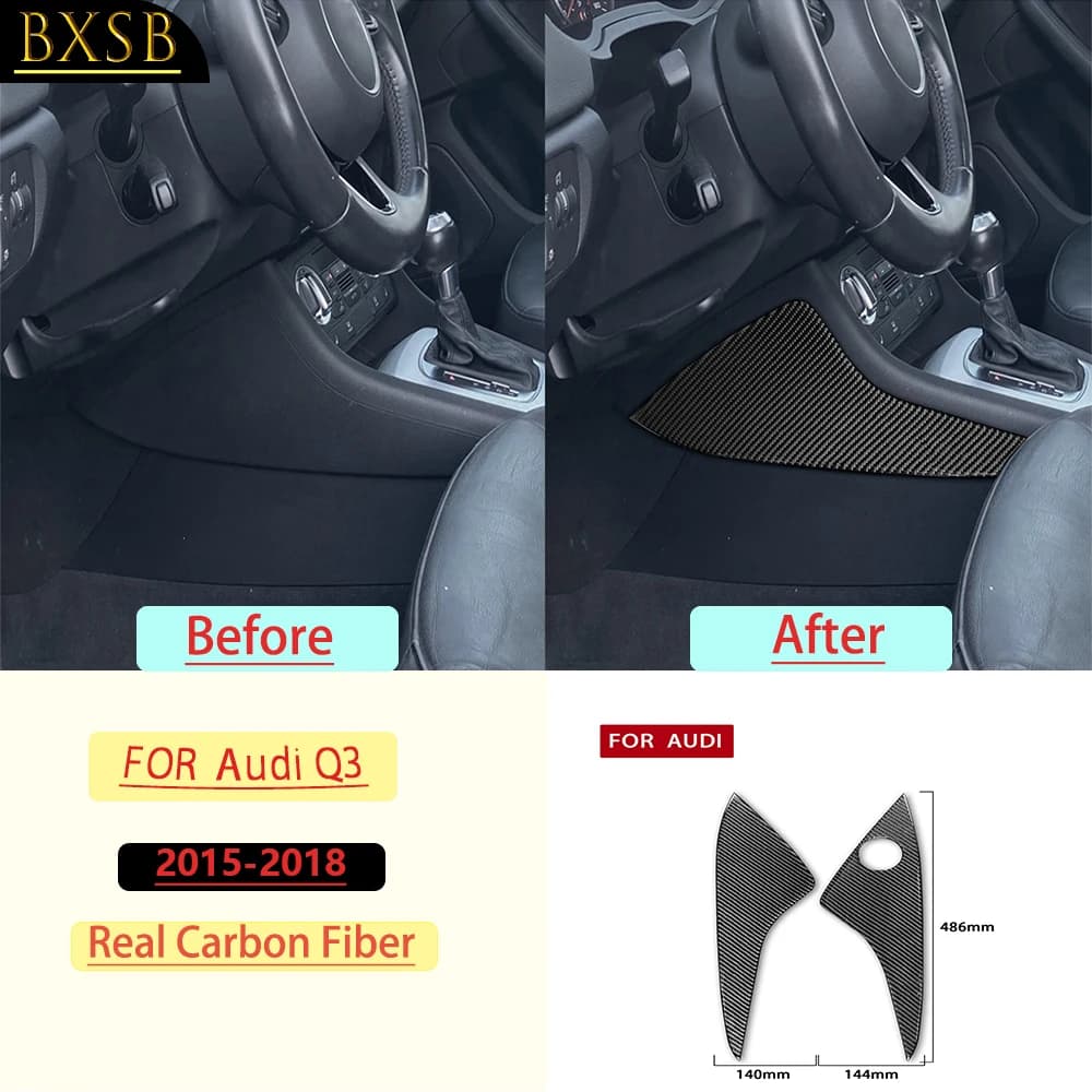 For Audi Q3 2015-2018 Center Console Side Gear Shift Panel Trim Real Soft Carbon Fiber Interior Accessories Decoration Stickers